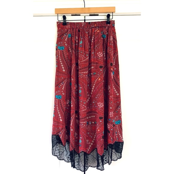 Zadig & Voltaire Joslin Psyche Skirt Lace Trim Artsy Print Midi Slip Size 34 XS - Picture 2 of 7